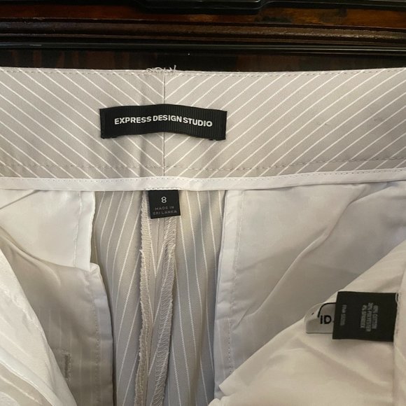 WIDE FLARE - Express Design Studio Editor Tan & White Pinstripe Pants, 8 - Picture 3 of 7